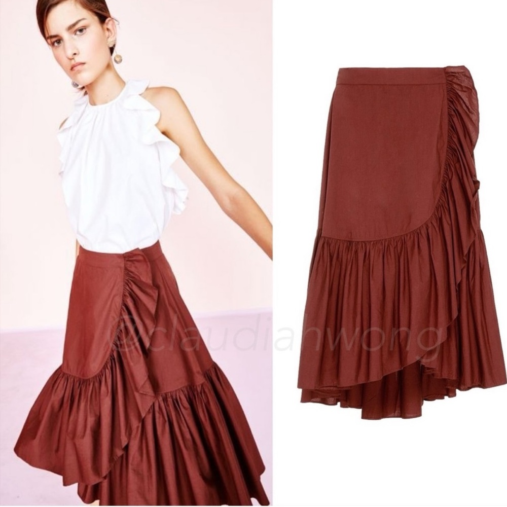 ULLA JOHNSON Camilla Ruffle Wrap Skirt in Raisin